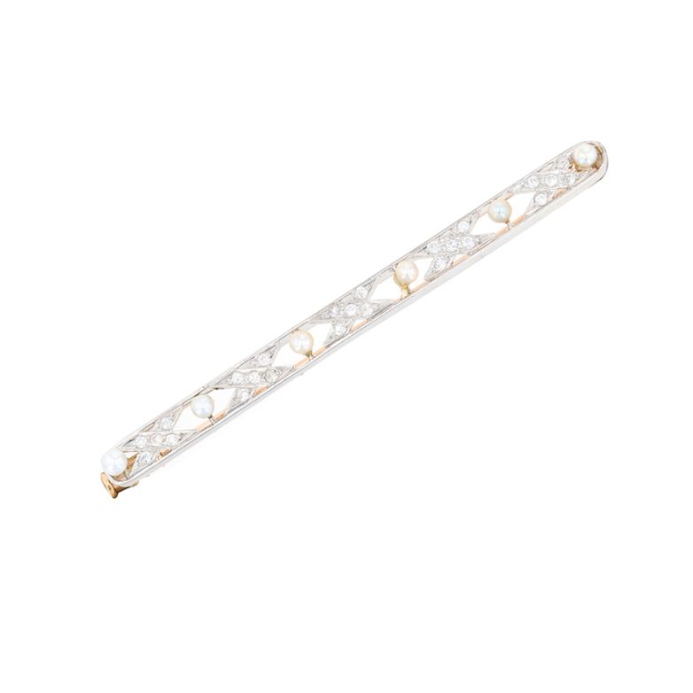 Broche vintage diamants 0.37 carat et perles 2 ors 6.21g Comme neuf -  reconditionné disponible sur Gemme Les Bijoux
